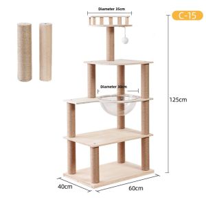Cat Climbing Frame Solid Wood Large Cat Nest Space Capsule Integrated Scratching Pole Cat Scratch Trees Cat Tree Hemp Rope Column Cat Toy