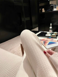 Handmade Draped Knitted Straight Leg Pants Soft Versatile Casual Trousers for Women High Waist Long Straight Tube Pants