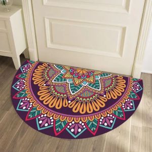 VIKAMA Half Round Boho Mandala Doormat Non Slip Washable Entry Rug Soft Absorbent for Front Door Bathroom Bedroom Home Decor