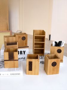 Time Forest Bamboo Wooden Desktop Organizer Creative Chinese Style Business Card Holder Office Simple Design Gift
