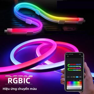 Dải Đèn LED RGBIC Dẻo 5V Đổi Màu Theo Nhạc Bluetooth Đèn Dây Neon Chip SMD2835 Chống Nước Dùng Cho Phòng Khách