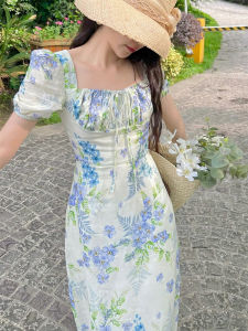 QFN | Floral Flutter Sleeves Slimming Printed Dress Long