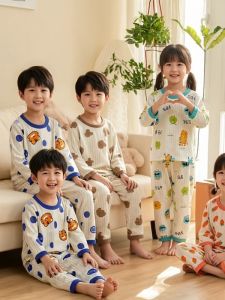 Childrens Pure Cotton Sleepwear Thin Breathable Summer New Style Air Conditioning Suit Home Clothes for Boys And Girls