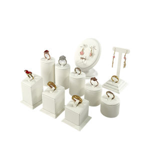 White PU Leather Series Jewelry Display Props Rings Earrings Necklaces Display Rack Jewelry Store Window Counter Showing Stand