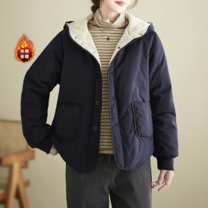 Winter Minimalist Pure Color Liner Cotton Padded Jacket Plus Size Womens Clothing Western Style Hooded Outwear Casual Thickening Cotton Clothing Cotton Coat