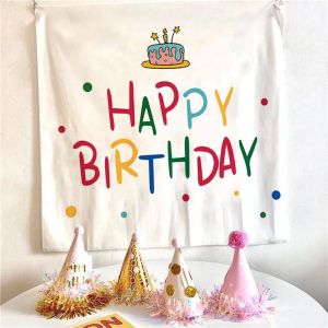 VIKAMA Simple Cake Balloon Birthday Tapestry Treo Tường Trang Trí Nhà Cửa Thẩm Mỹ Cho Phòng Ngủ Phòng Khách Ký Túc Xá - Polyester