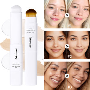 Color Changing Foundation Stick Korean Blanc Cover Cream Stick High Coverage Waterproof Dual-Ended with Brush Base Makeup