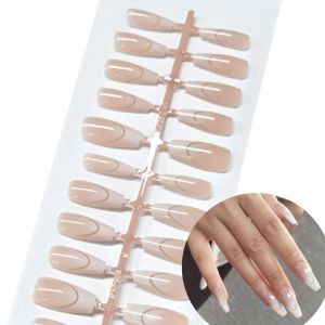 Sweet Nude Pink Cat Eye 30pcs French Drill Long Nail Art Stickers Versatile Christmas Leopard Print Pre-made Nail Chips
