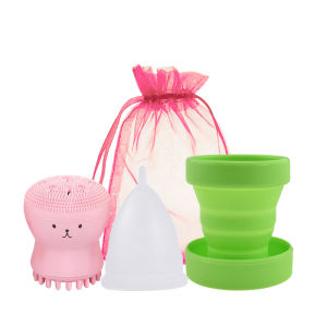 Silicone Menstrual Cup+Folding Cupused for Female Menstrual PeriodReusable Menstruation Collector+Face Cleansing Brush