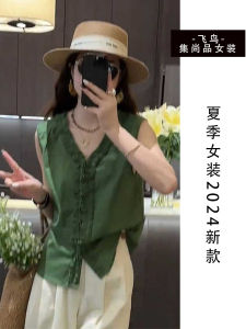 เสื้อเชิ้ตแขนกุดคอวีผู้หญิงสไตล์เกาหลีฤดูร้อน ทรงหลวม สไตล์ทำงาน เสื้อเชิ้ตแขนกุดผ้าโพลีเอสเตอร์ 35%