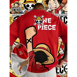 Bandai | One Piece Luffy Zoro Graphic T Shirts Man Anime Print Summer Y2k Cotton Casual Oversized Short Sleeve Tee Streetwear Harajuku