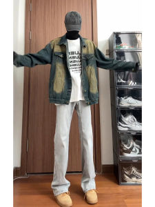 Trendy American Streetwear Thin Slim Fit Boot Cut Jeans