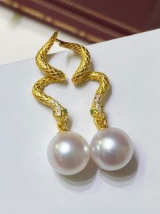 ต่างหูเงินแท้ S925 พร้อมรูเปล่า ตกแต่งด้วยมุก ทองคำสีทองและเงิน สerpentine โลหะผสมเงิน ขนาด 9-13 มม.