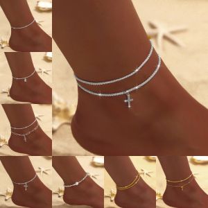 Charms Shiny Sparkling Simple Anklet For Women Gold Silver Color Fashion Jewelry Female Beach Ankle Bracelet on Foot Party Gift