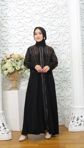 TASLIMA Black Abaya Dubay Terbaru Wolfis Kombinasi Swarosky Berkilauan Hitam Premium Elegant