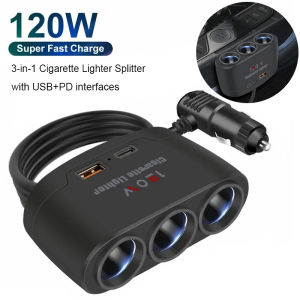 12V 24V 3 Socket Car Cigarette Lighter Splitter Dual USB LED 120W Car Fast Charger Car Charger Adapter for lPhone GPS Dashcam