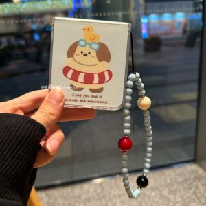 เคสโทรศัพท์พับได้รูปสุนัขน่ารักสำหรับ Samsung ZFlip765 พร้อมสายคล้อง ป้องกันรอยขีดข่วน ดีไซน์น่ารัก เปลือกป้องกันโทรศัพท์มือถือ