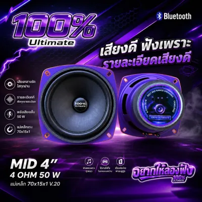 ดอกลำโพงบลูทูธเสียงกลาง 4 นิ้ว 4 โอม 50 W แม่เหล็ก 70x15x1 V.20 โครงสีม่วง เสียงดี ฟังเพราะ รายละเอียดเสียงดี