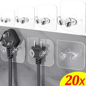 สายไฟแบบไม่เจาะรู 20 ชิ้นตะขอ เก็บของติดผนังใสมีกาว สำหรับห้องครัว