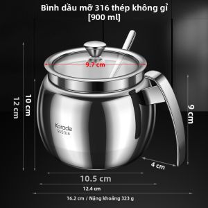 Korade | Lon Dầu Lợn Bằng Thép Không Gỉ 316 Đạt Tiêu Chuẩn Thực Phẩm Dung Lượng Lớn Có Nắp và Muỗng Chịu Nhiệt