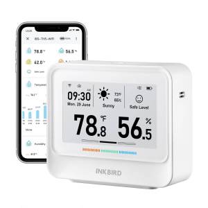 INKBIRD WiFi Thermometer Hygrometer Temperature and Humidity Sensor with Weather Station 9-in-1 IBS-TH5-WIFI with Electronic Ink Display 2 Years Free Data Storage Export Remote Monitor for Room