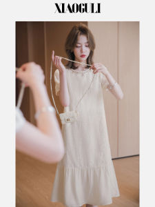 Embroidered Lace Long Dress Womens Summer New Design Simple Bubble Sleeve Dress Natural Waist Polyester Fiber Maxi Skirt round Neck