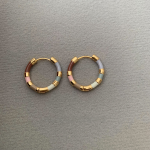 Zuoran Fashion Enamel Color Block Gold Bronze Earrings Womens Studs Hoops Elegant High-End Design Collision Color Female