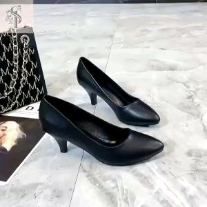 [LS] 2 inches Black Shoes with Heels Pointed Toe Office School Shoes Comfortable Soft Skin Women High Heel