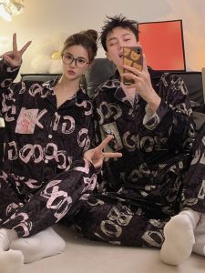 ชุดนอนกํามะหยี่สีทองคู่รัก ชุดอยู่บ้านหนา ผู้หญิง แขนยาว ชุดนอน ชุด ลำลอง ฤดูใบไม้ร่วง ฤดูหนาว สบาย