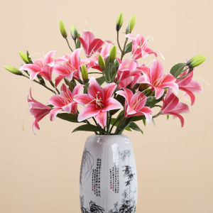 Pink Star Lilies Artificial Flowers Plastic Handheld Wedding Bouquet Speech Platform Gift Flowers Washable 3D Silk Lilies