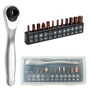 Right Angle Ratcheting Screwdriver Set T2590 Degree Mini Offset Wrench Kit Low Profile Pocket Tool for Tight Spaces DIY Repair