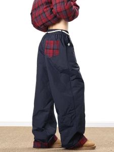 กางเกงลำลองผ้าฝ้ายหนาสไตล์ย้อนยุคแบบอเมริกันสำหรับฤดูหนาว ผู้ชาย กางเกงขายาวทรงหลวม กางเกงขายาว ทรงหลวม ผ้าฝ้ายผสมโพลีเอสเตอร์