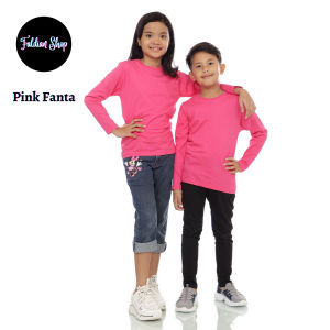 Kaos Polos Anak Oneck Lengan Panjang Bahan Katun Combed 30s Warna Pink Fanta