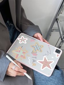 Acrylic iPad Protective Case without Lid Magnetic Pen Slot Full Cover Mini67 Star Pattern Hard Shell for Apple Tablets