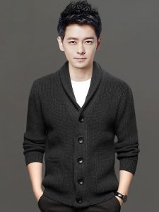 ROMON | Lomond Mens Knitted Cardigan Sweater Winter Thickened Warm Wool Blend Outerwear Fashionable Urban Style Long Sleeve Casual