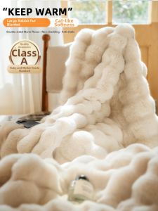 YALU | Luxury Soft Rabbit Fur and Coral Fleece Blanket Shawl
