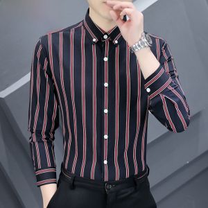 HENGYUANXIANG | Hengyuanxiang Mens Long Sleeve Striped Shirt Casual Versatile Business Style Fashionable Spring Autumn Season Clothing