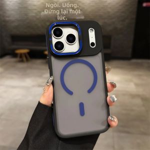 Ốp Lưng Kim Loại Chống Sốc Tích Hợp Giá Đỡ Kính Tương Thích Magsafe Cho iPhone 17/16/15/14/13/12 Pro Max Plus - Hỗ Trợ Sạc Không Dây Từ Tính