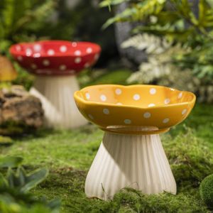 6 Inch Mushroom Cat Bowl Ceramic Elevated Shelf Beard Friendly Raised Cat Food Bowl for Food & Water for Flat Inclined Cat Plat