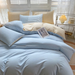 Soft Color Block Washed Cotton Bed Sheet Set