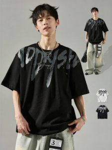 SZON | Áo Thun Bông In Graffiti Đen Phong Cách Mỹ