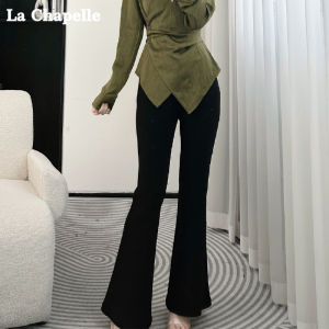 La Chapelle Junior Black Slim Fit Casual Pants Womens Fashionable Versatile Spring Season High Waist Bell Bottoms Polyester Fiber