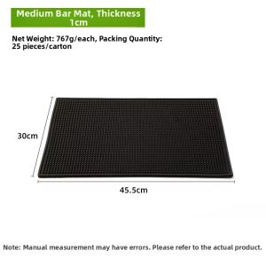 Non-slip Water-draining Bar Mat Black Rectangular Rubber Pad