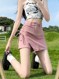 WANGGONGZHU | Princess Style Asymmetrical Denim Mini Skirt High Waist Womens Summer Anti-Light A-Line Fashionable Multi-Purpose Skirt