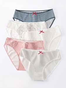 Pure Cotton Mid-Waist Womens Underwear High Slit Leggings plus Size Comfortable Breathable Briefs Sweet Style Butterfly Knot Design