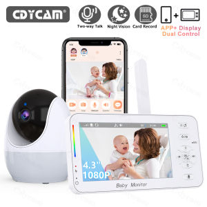 1080P HD WiFi Baby Monitor Phone APP Remote View 4.3" Nanny Night Light VOX HD Night Vision Lullabies Temperature Monitor Camera