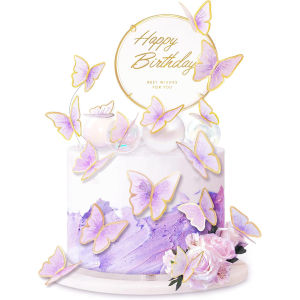 11-Piece Purple Gold Butterfly Cake Decorations Happy Birthday Cake Toppers Butterfly Birthday Cake Decor Party Decor