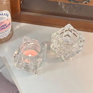 Retro European Crystal Glass Candle Holder Photography Tabletop Romantic Decor Ins Aromatherapy Candle Stand Base French Style
