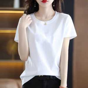 Summer New Womens Loose Cotton Short Sleeve T-shirt round Neck Simple Solid Color Casual Top Trendy plus Size Inner Wear