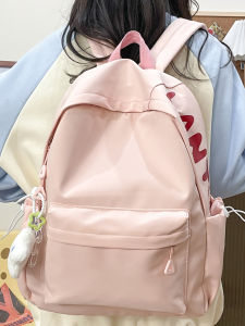 กระเป๋าเป้สะพายหลังผ้าไนลอนสีชมพูความจุขนาดใหญ่สำหรับผู้หญิง กระเป๋าเป้สะพายหลังสไตล์เกาหลีเรียบง่ายสำหรับนักเรียนมัธยมปลาย
